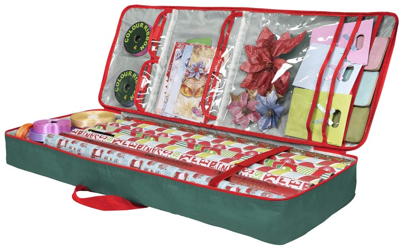 Primode Christmas Wrapping Paper Storage Box with Pockets | Long Gift Wrap Storage Container Bag (37â€ x 14â€ x 4â€) Constructed of Durable 600D Oxford Material (Green) - Image 1